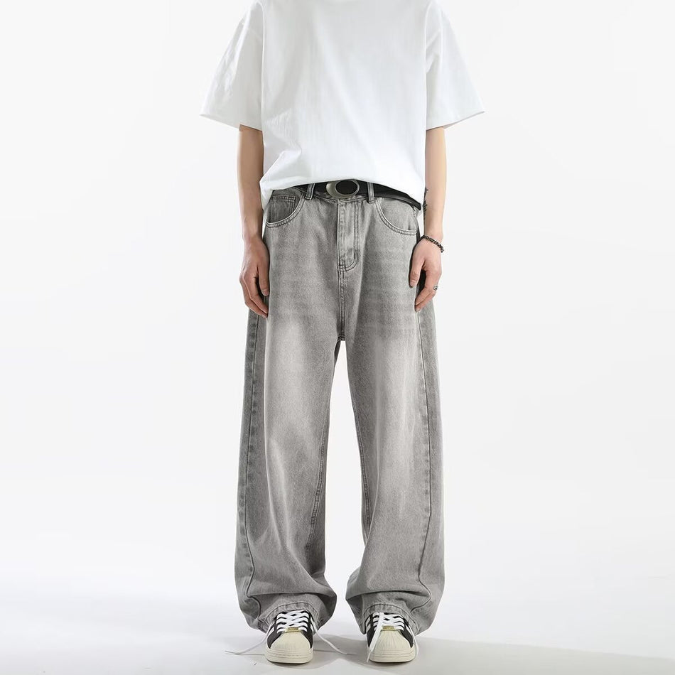 Men’s Gray Retro Loose Straight Jeans