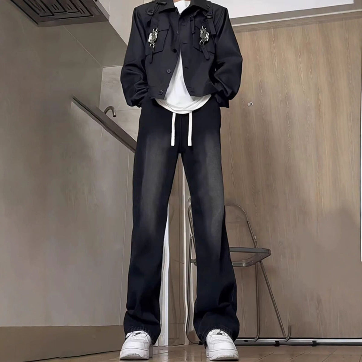 Black【】Hw men's jeans - casual denim trousers with comfortable fit for everyday wear