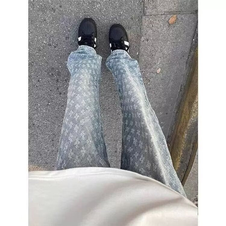 American Gradient Jacquard Jeans Unisex Straight Pants