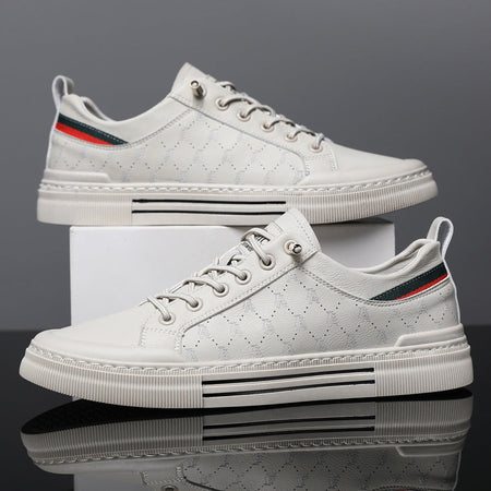 White men's sneakers - casual athletic shoes with cushioned comfortable sole