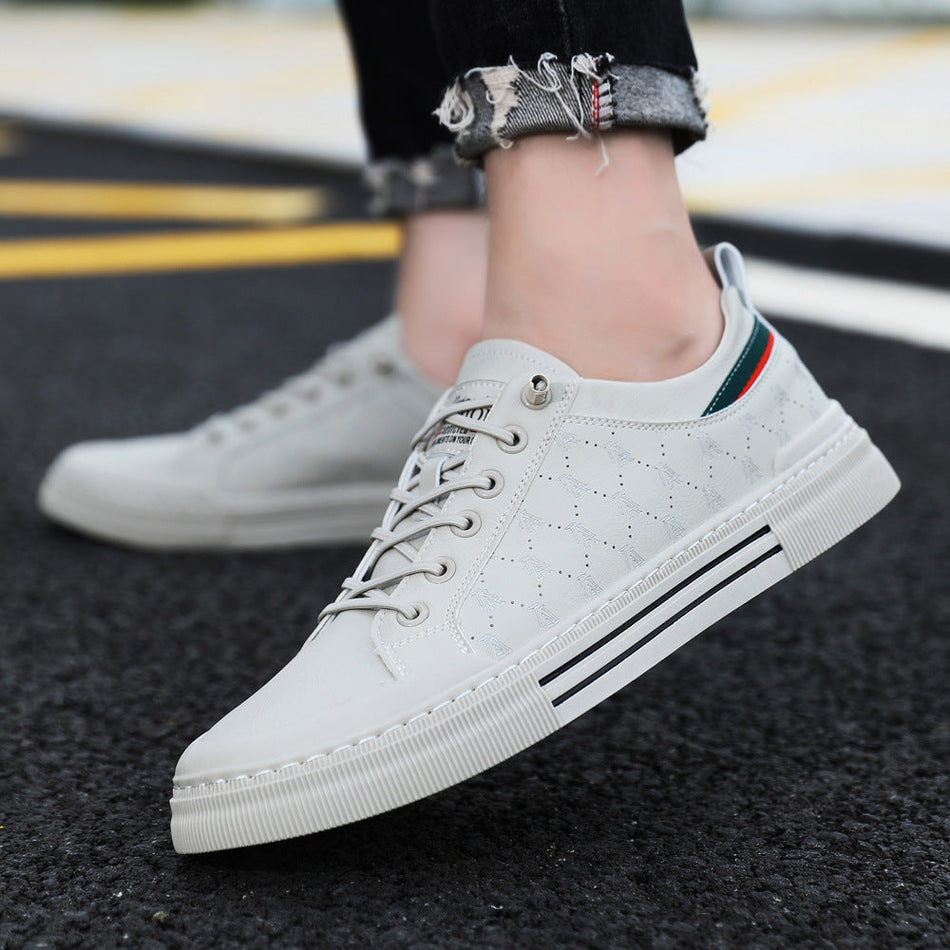 Men’s Korean Style White Leather Sneakers Casual Shoes