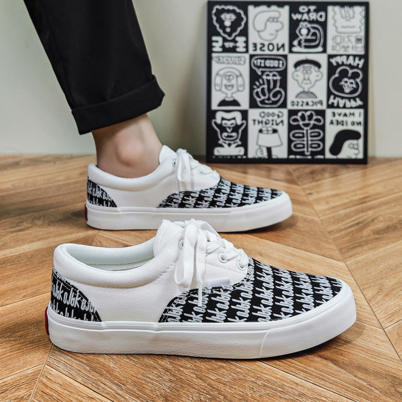 Men’s Color Match Canvas Sneakers Casual Lace-Up Shoes