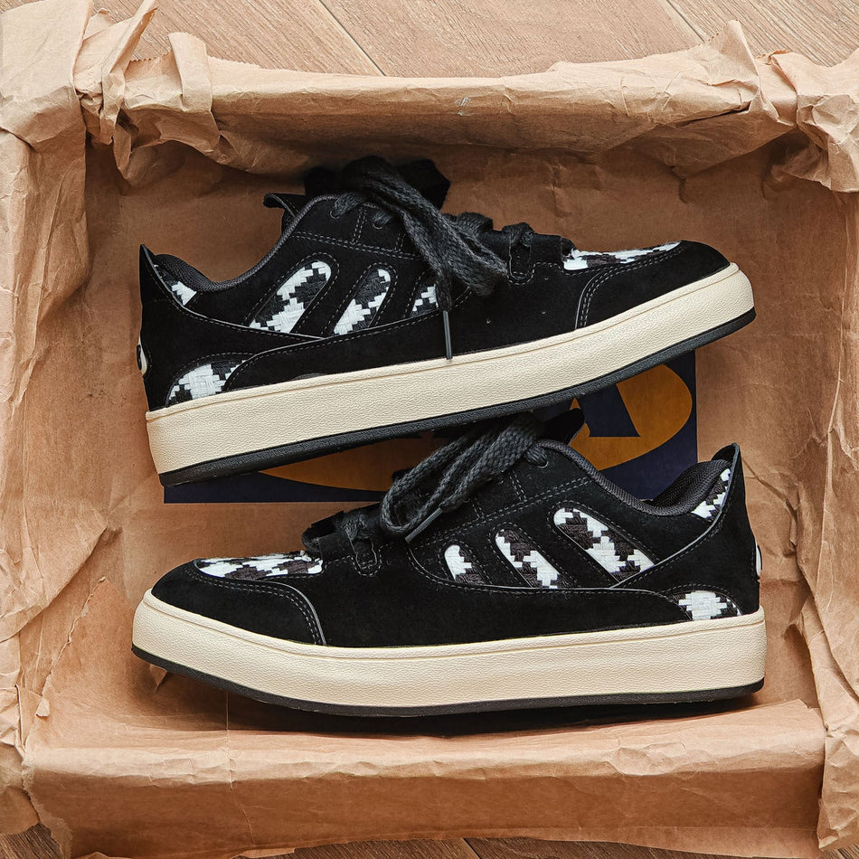 Black Plaid men's sneakers - casual athletic shoes with cushioned comfortable sole