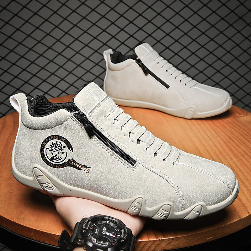 Men’s Waterproof Leather Sneakers Mid Top Casual Shoes