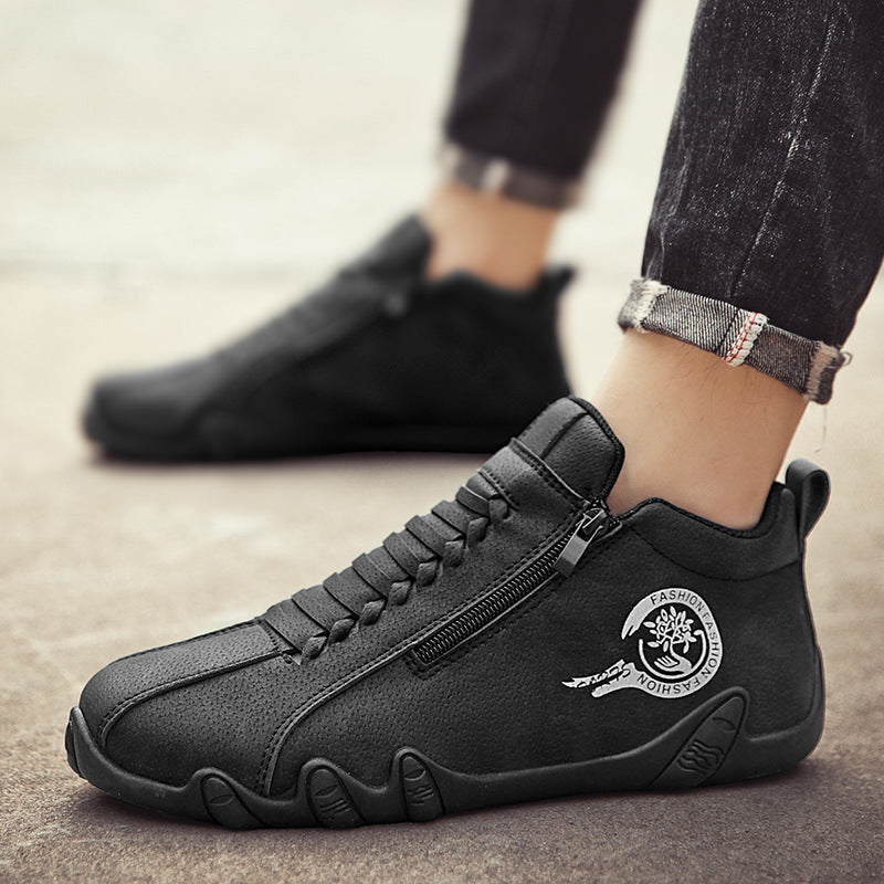 Men’s Waterproof Leather Sneakers Mid Top Casual Shoes