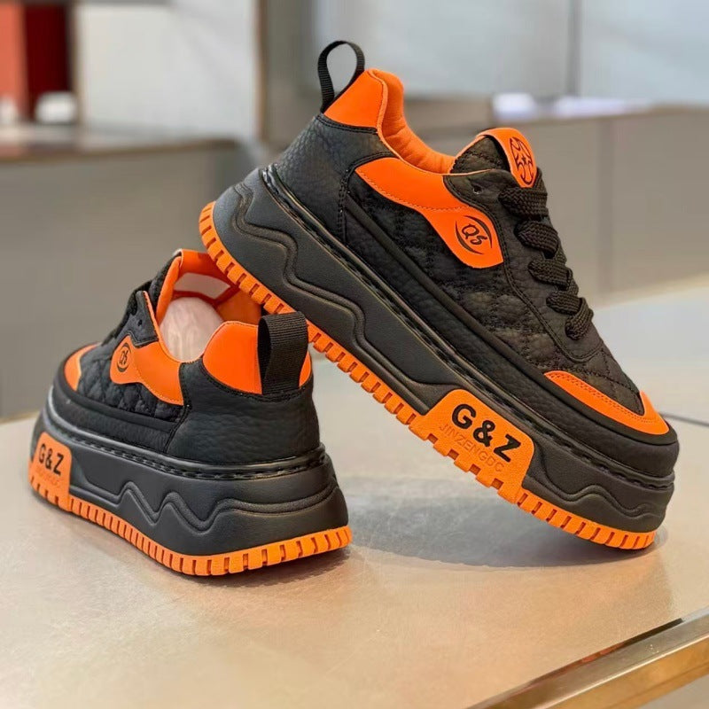 2026 Light Luxury Leather Retro Thick Sole Men Sneakers