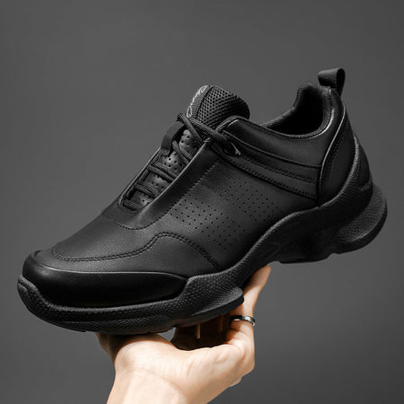 2025 Light Luxury Black Leather Thick Sole Men Sneakers