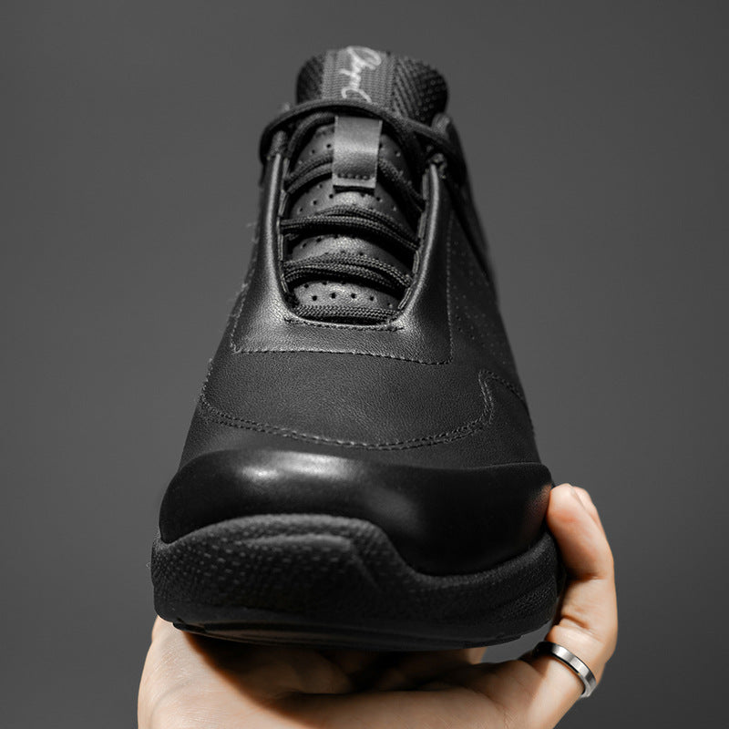 2025 Light Luxury Black Leather Thick Sole Men Sneakers