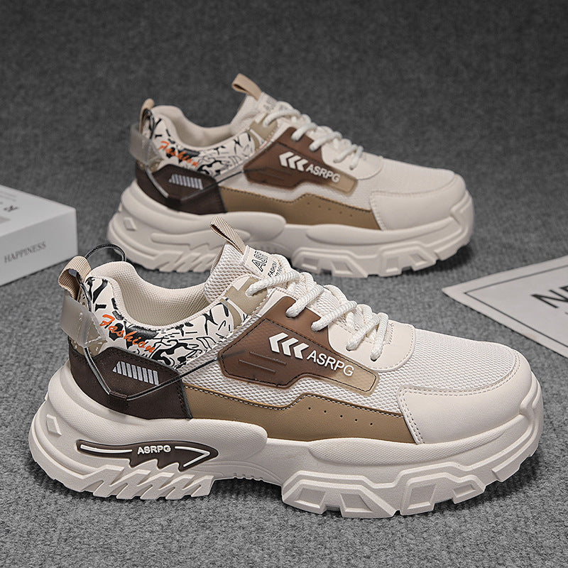 2026 Thick Sole Mesh Ink Print Dad Running Men Sneakers
