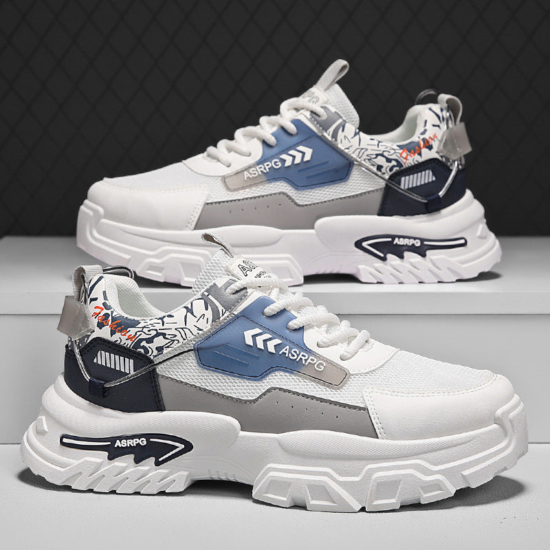 2026 Thick Sole Mesh Ink Print Dad Running Men Sneakers