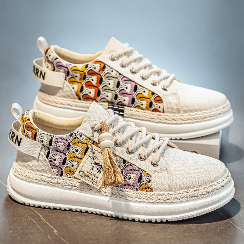 2026 Light Luxury Leather Woven Thick Sole Men Sneakers