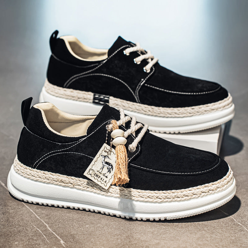 2026 Light Luxury Leather Woven Thick Sole Men Sneakers