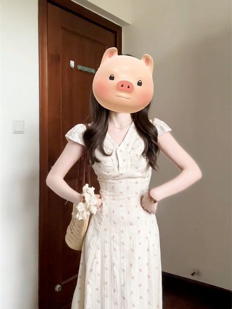 French Floral V-Neck A-Line Long Summer Dress Women