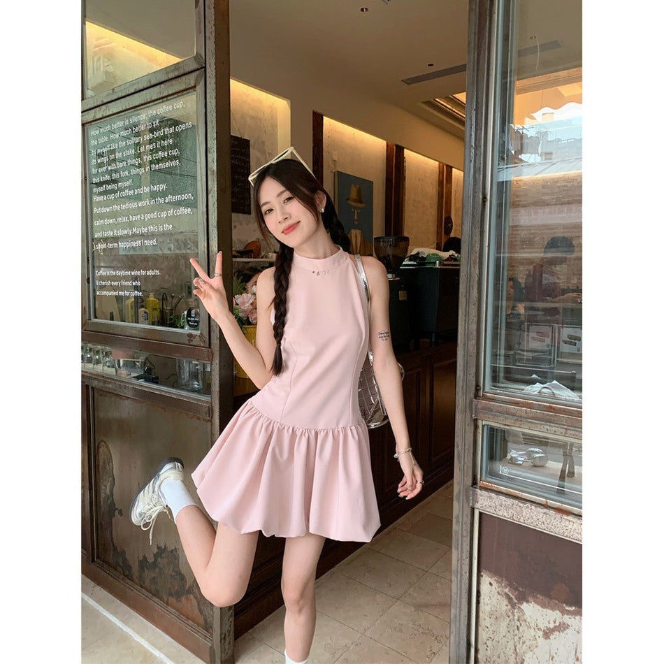 2026 floral halter neck short dress women summer slim