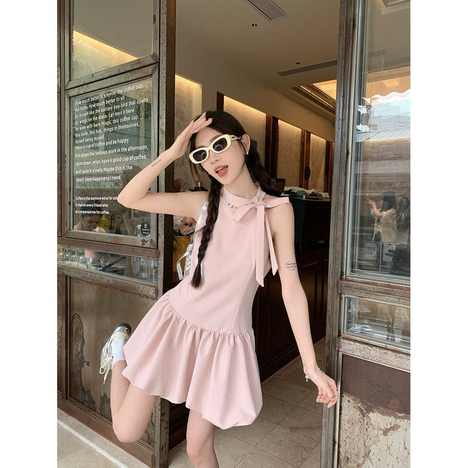 2026 Floral Halter Neck Short Dress Women Summer Slim