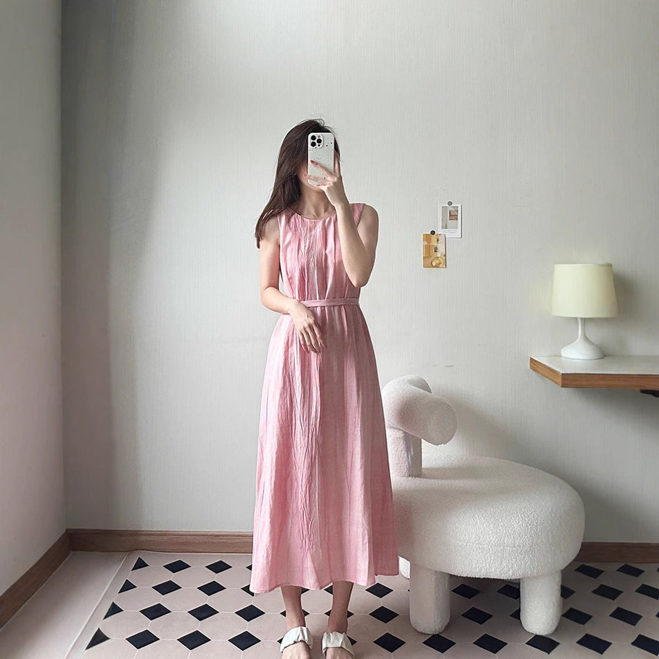 Beautiful pink skirt french retro pink halter off-shoulder summer dress women