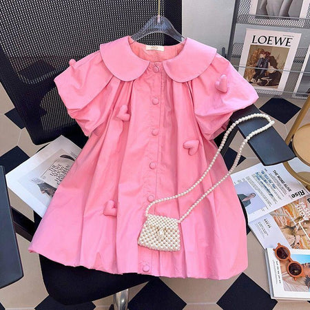Pink girls Korean-style princess summer dress for casual and seasonal wear
