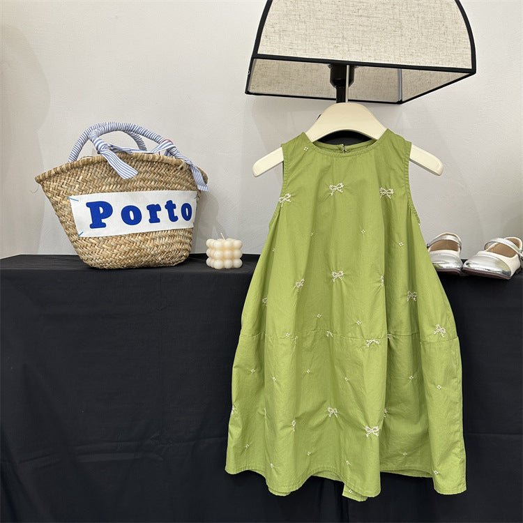 Green girls Korean-style princess summer dress for casual and seasonal wear