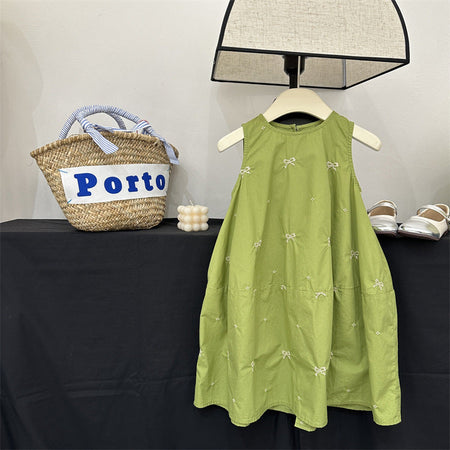 Green girls Korean-style princess summer dress for casual and seasonal wear