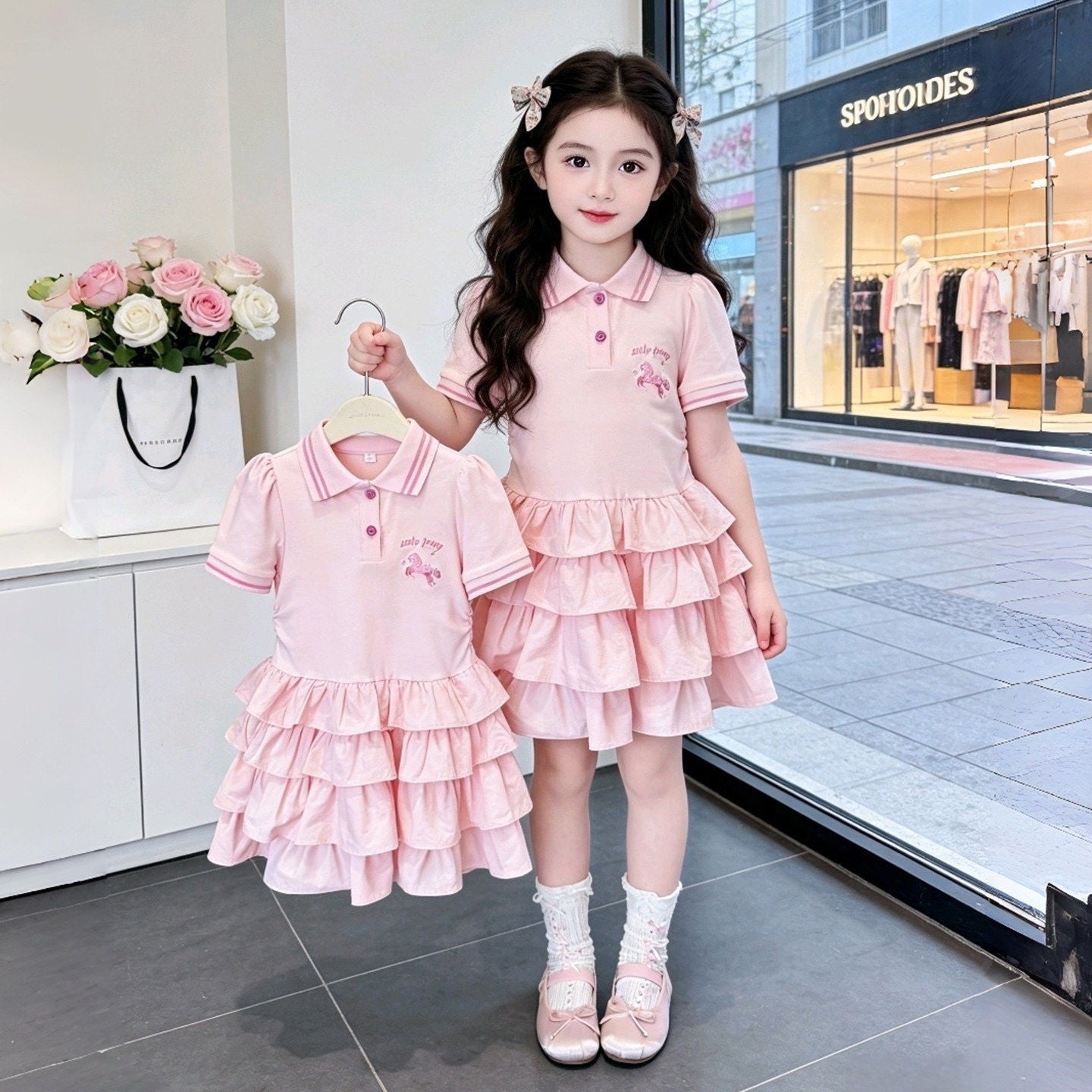 Girls tie-dye long princess beach dress with ink painting effect for summer