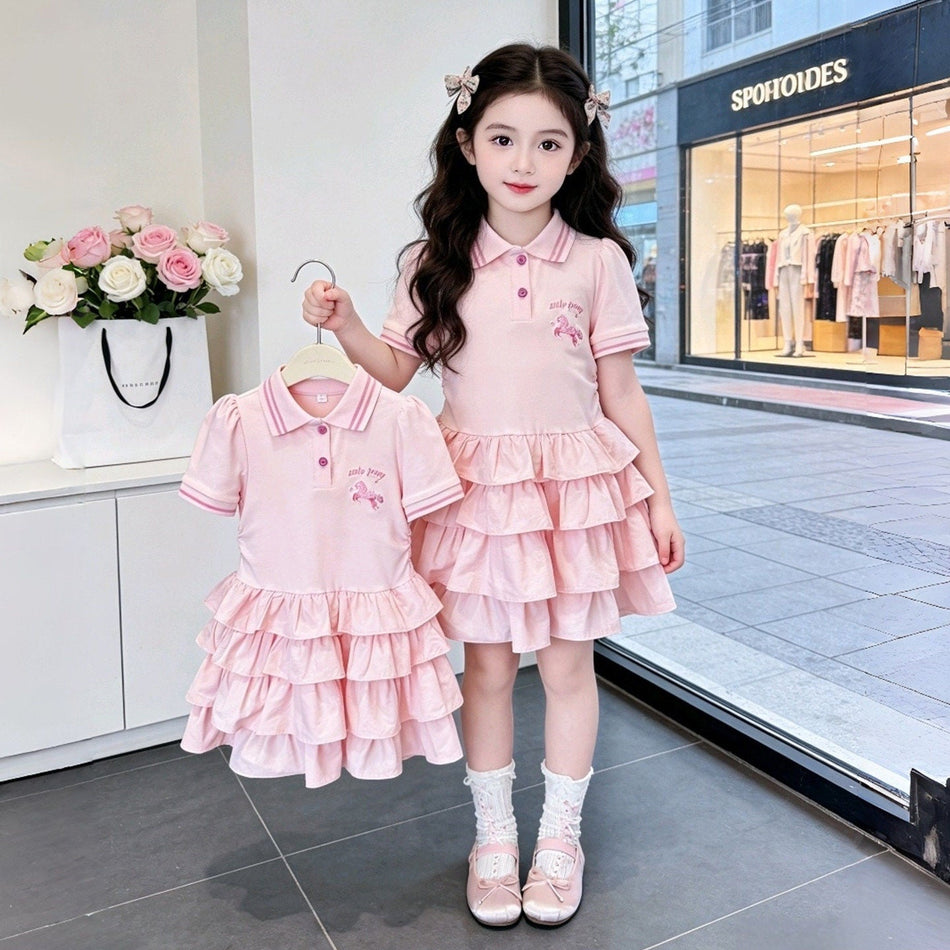 Girls tie-dye long princess beach dress with ink painting effect for summer
