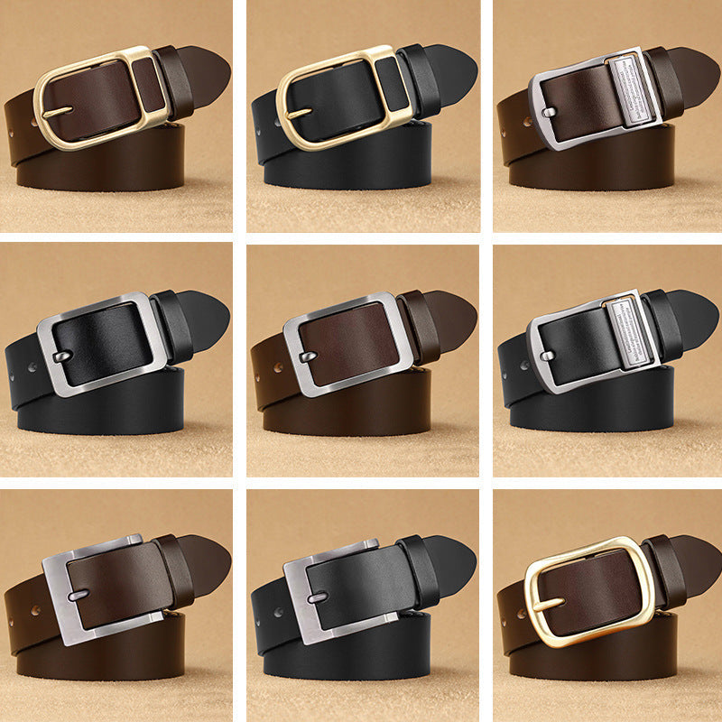 Vintage Genuine Leather Pin Buckle Belt for Men