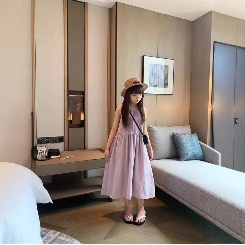 Purple girls Korean-style princess summer dress for casual and seasonal wear
