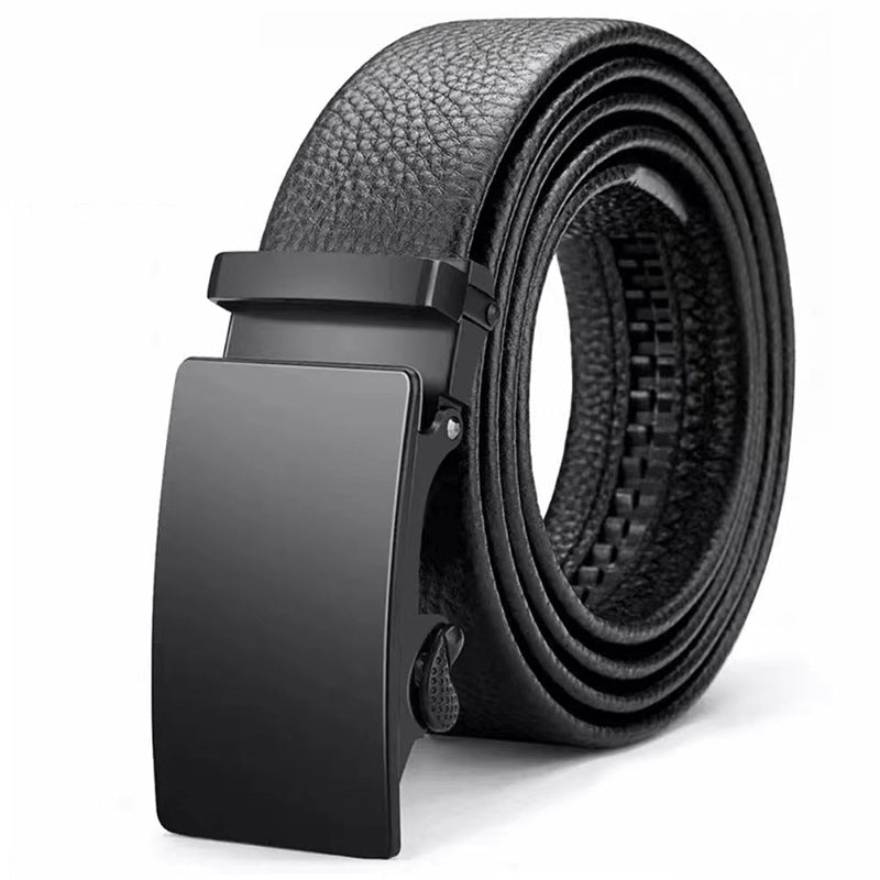 Men's genuine leather belt with tf-35 black (genuine leather 4) - automatic buckle design for casual and formal wear