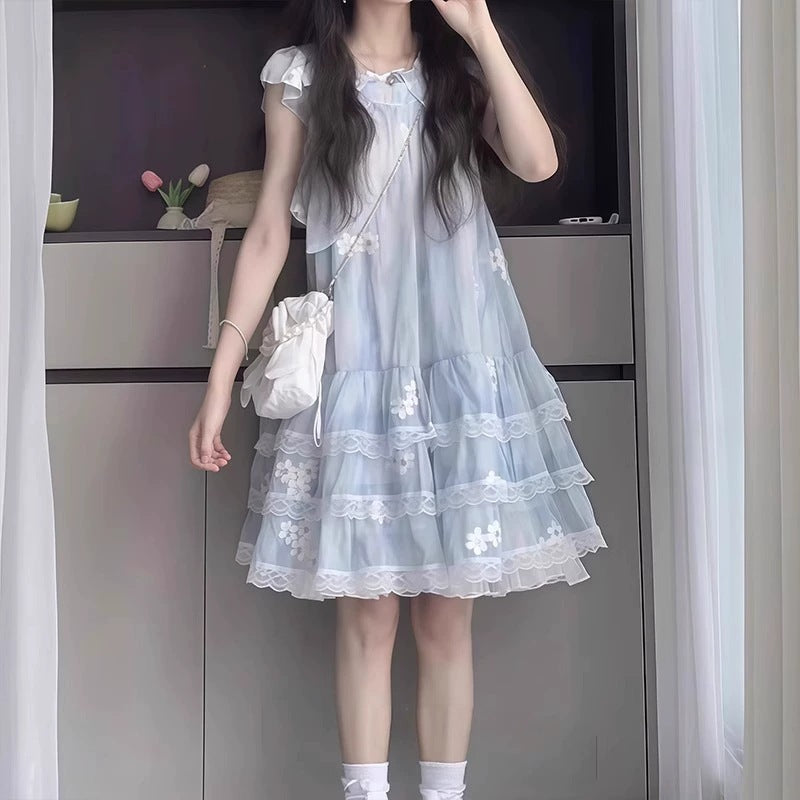 Blue girls princess summer dress for casual and seasonal wear