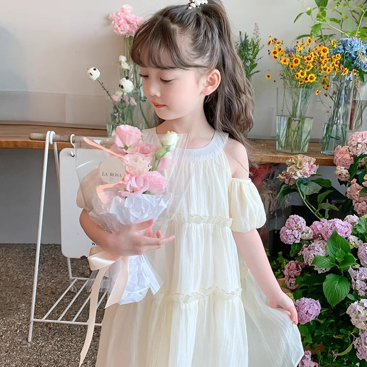 Girls Puff Sleeve Mesh Princess Dress Korean Style