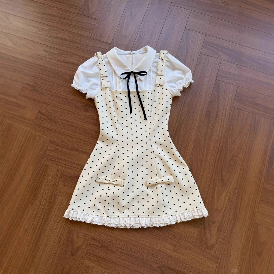 Girls polka dot chiffon princess cake dress in Apricot long summer silhouette