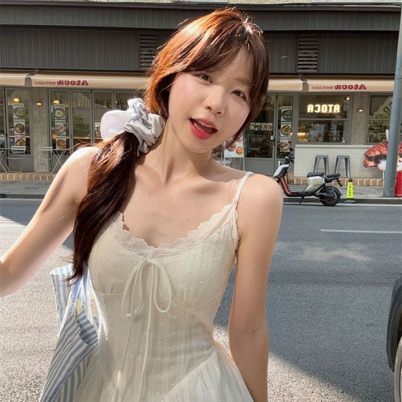 White Lace Spaghetti Strap Summer Dress for Women