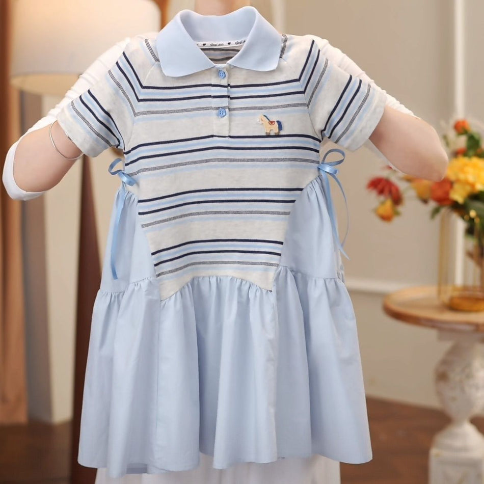 Blue girls princess summer dress for casual and seasonal wear