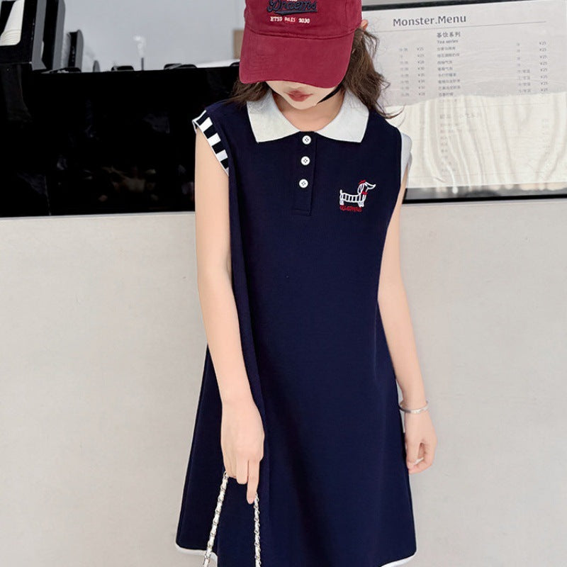 Blue girls Korean-style princess summer dress for casual and seasonal wear