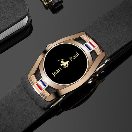 Men's genuine leather belt with wyk- black gold buckle - automatic buckle design for casual and formal wear