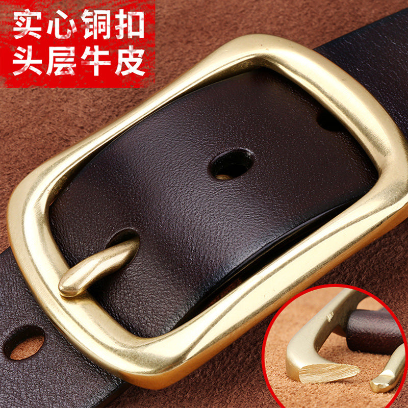 Men's genuine leather belt with needle curry gold buckle (first layer cowhide + copper buckle) - pin buckle design for casual and formal wear