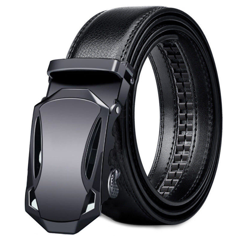 Men's genuine leather belt with black black buckle - automatic buckle design for casual and formal wear