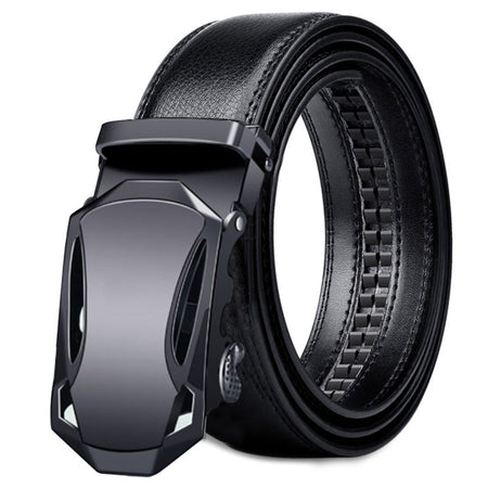 Men's genuine leather belt with black black buckle - automatic buckle design for casual and formal wear