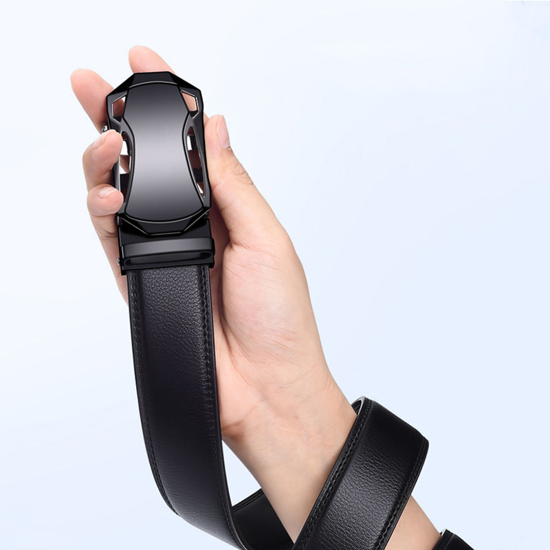 Men’s Black Auto Buckle Leather Belt – Business Casual