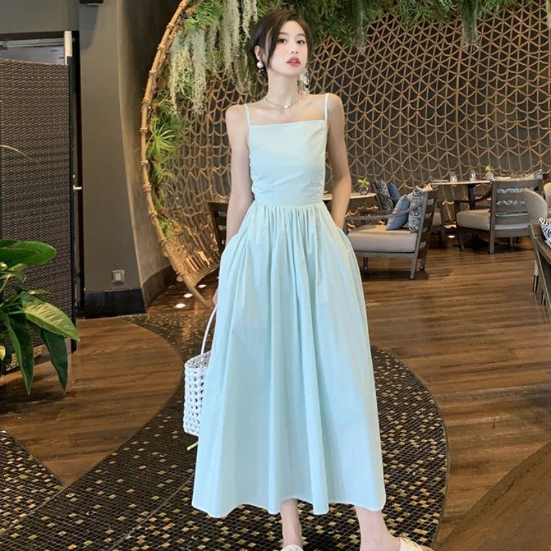 Backless lace-up spaghetti strap summer dress