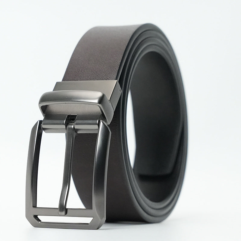 Men's genuine leather belt with needle [double-sided use]] - pin buckle design for casual and formal wear