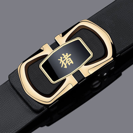Men's genuine leather belt with wyk- black gold buckle-mouse - automatic buckle design for casual and formal wear
