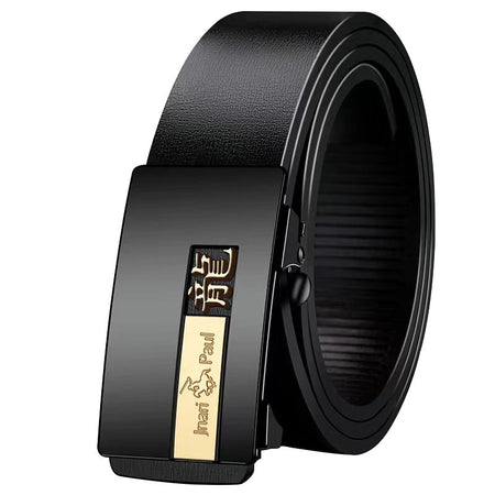 Men's genuine leather belt with wyk- black gold buckle (horse) - automatic buckle design for casual and formal wear