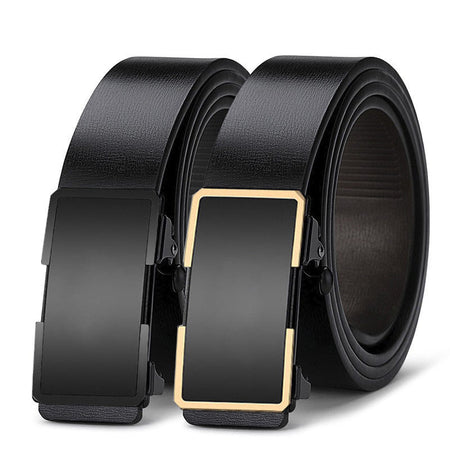Men's genuine leather belt with wyk-99 black gold buckle (no logo) - automatic buckle design for casual and formal wear