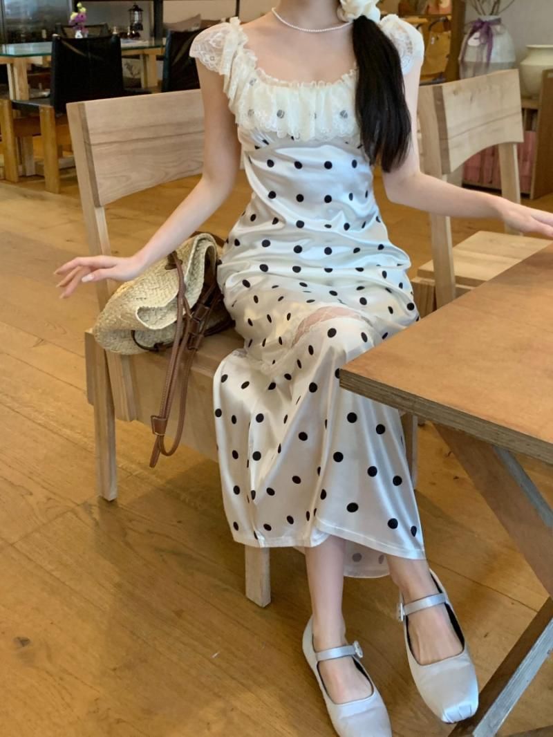 Apricot Polka Dot Suspender Summer Dress for Women