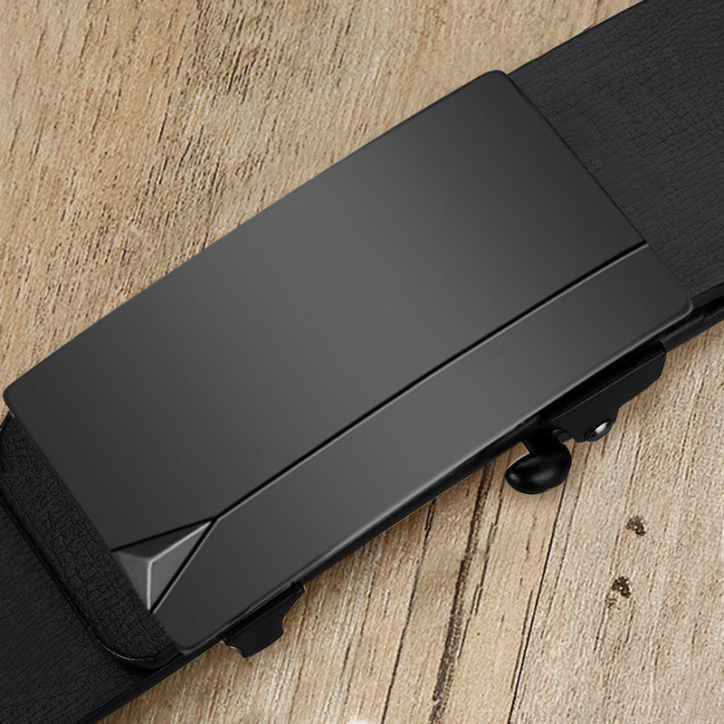 Men's genuine leather belt with black - automatic buckle design for casual and formal wear