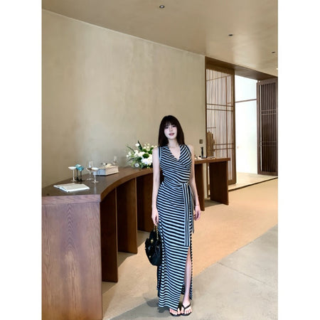 V-neck bodycon slit sleeveless summer dress women