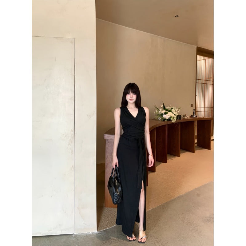 V-Neck Bodycon Slit Sleeveless Summer Dress Women