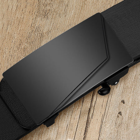 Men's genuine leather belt with black - automatic buckle design for casual and formal wear
