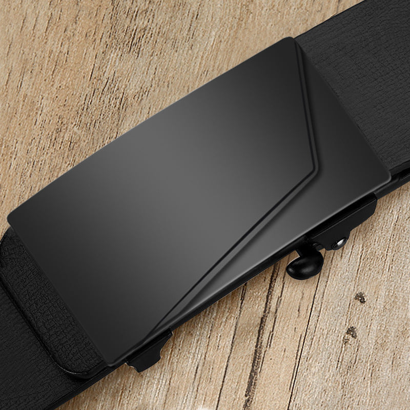 Men's genuine leather belt with black - automatic buckle design for casual and formal wear